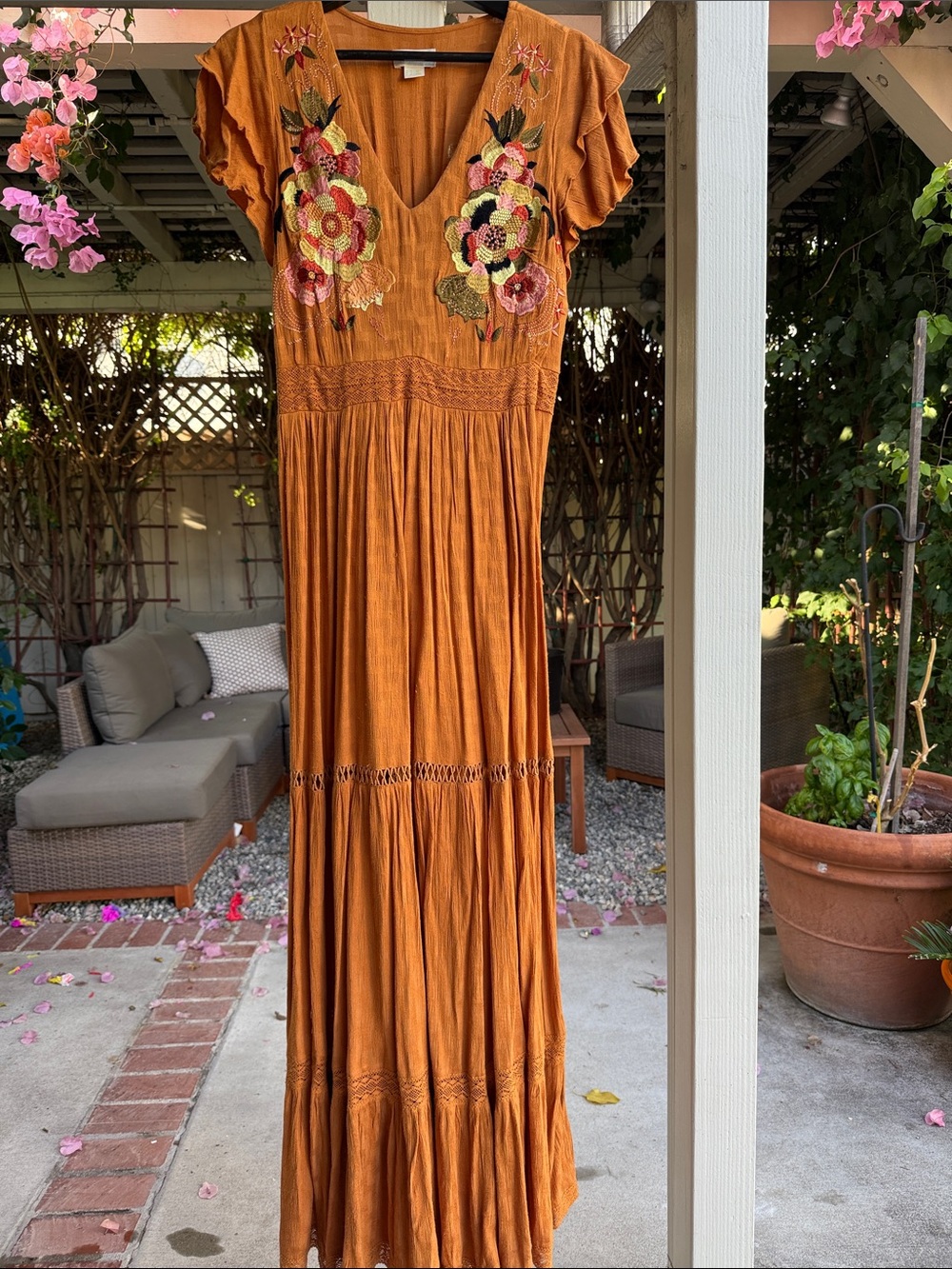 Maeve Rust Orange Embroidered Maxi Dress